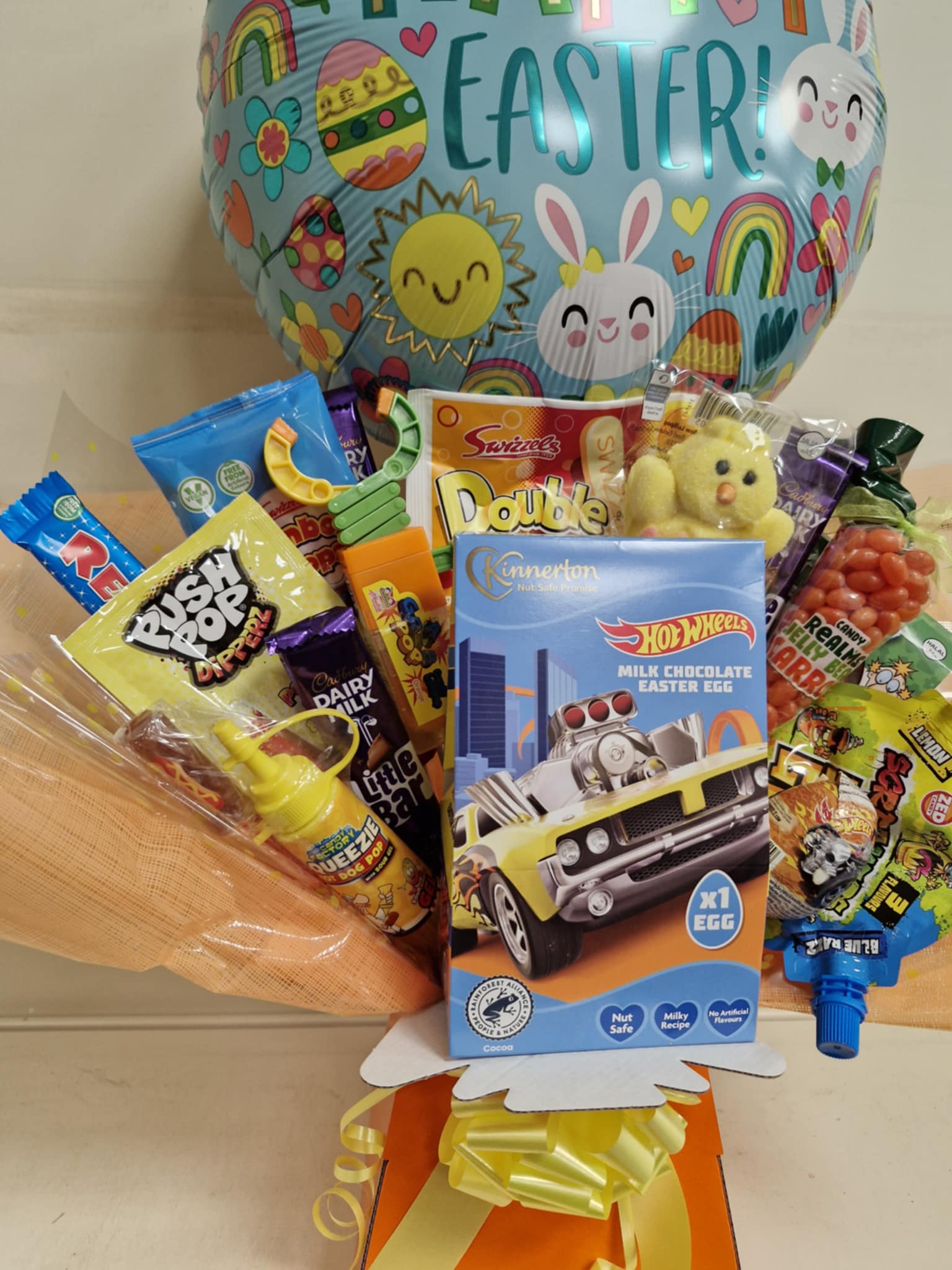 Orange Easter Bouquet with HOT WHEELS Easter Egg and Varying Chocolates and Sweets