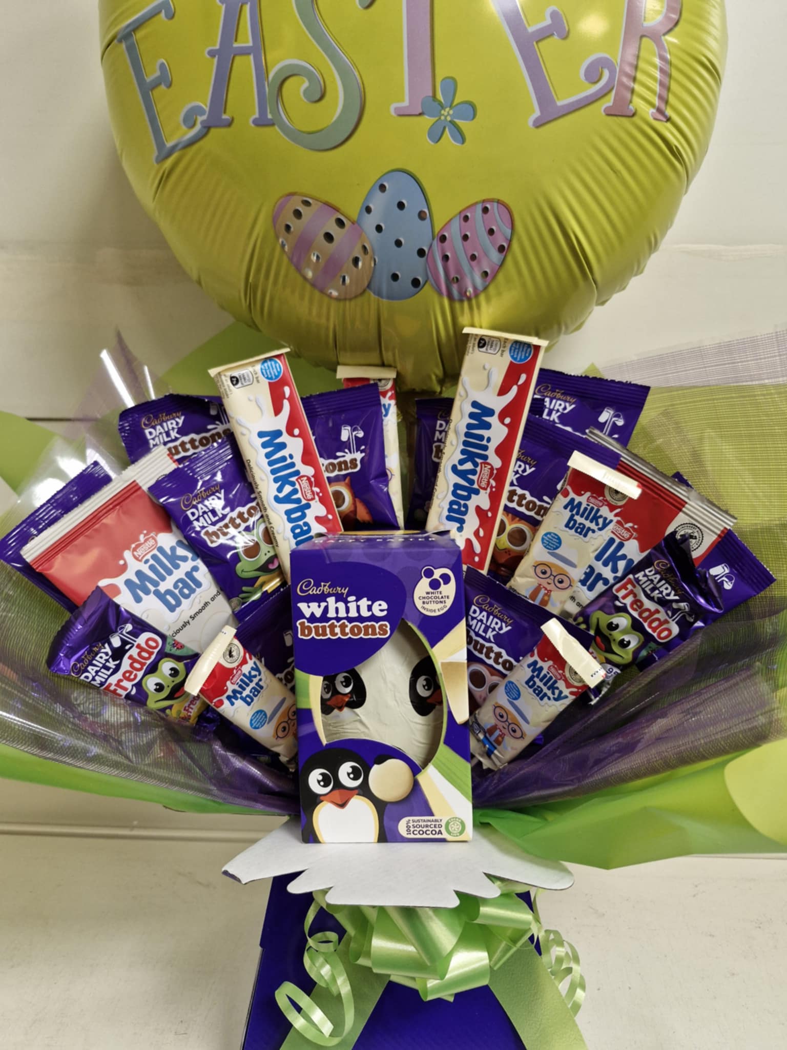 Buttons and Milky Bar EASTER Chocolate Bouquet with White Buttons EASTER EGG