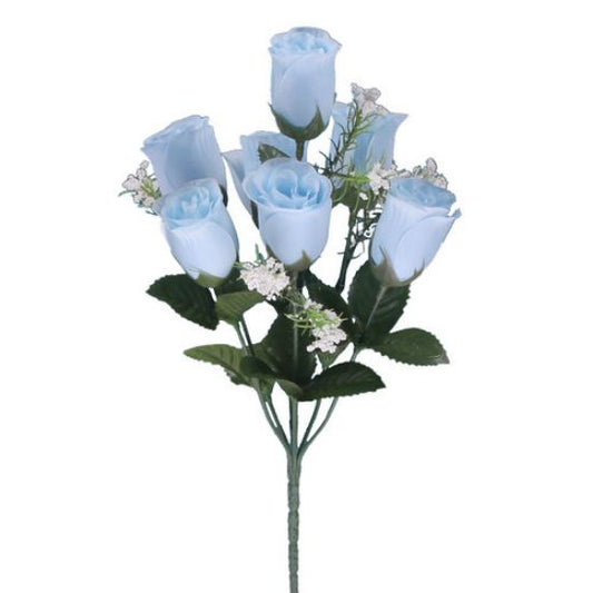 BABY BLUE ROSEBUD BUSH WITH GYP (7 HEADS) 32cm