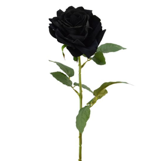 BLACK LUXURY LARGE SINGLE VELVET TOUCH OPEN ROSE 74cm