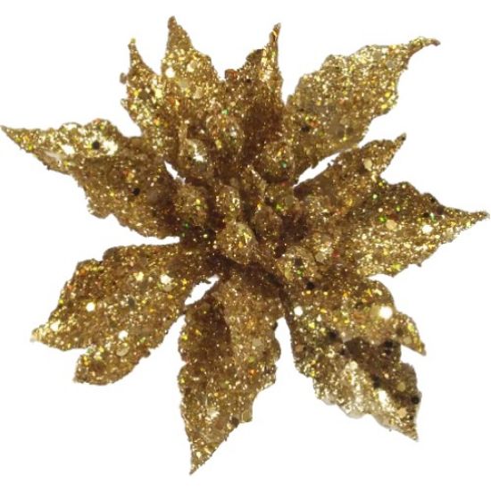 POINSETTIA PICK GLITTERED GOLD X3