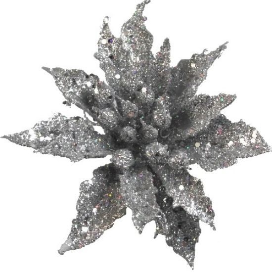 POINSETTIA PICK GLITTERED SILVER X3