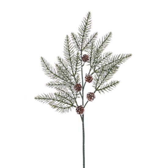 GREEN SPRUCE SPRAY WITH CONES AND SNOW 54cm