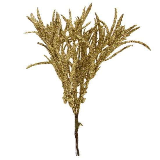 16cm XMAS GLITTERED FOLIAGE PICK PLATINUM X6