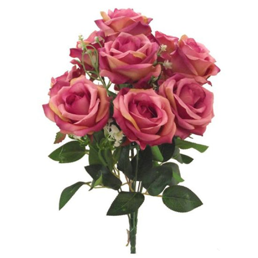 DARK PINK OPEN ROSE BUSH (12 HEADS) WITH GYP 41cm