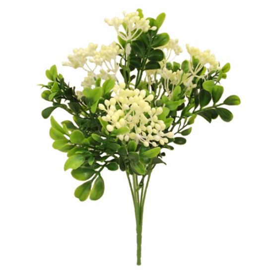 GREEN/IVORY PLASTIC BERRY BUSH 31cm