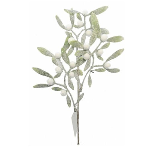 GREEN/WHITE GLITTERED MISTLETOE SPRAY 32cm