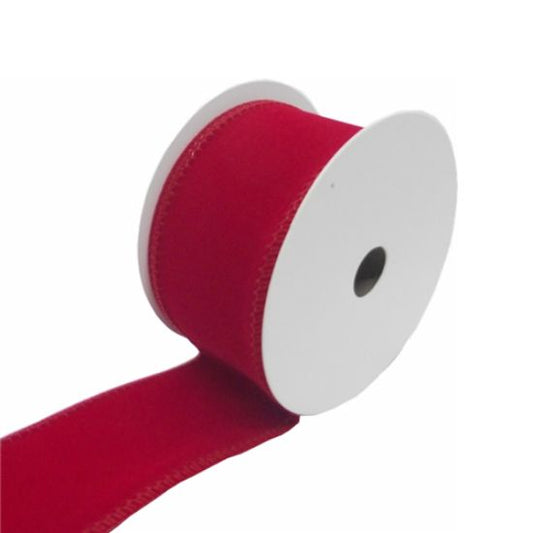 RED VELVET WIRED EDGE RIBBON 63MM