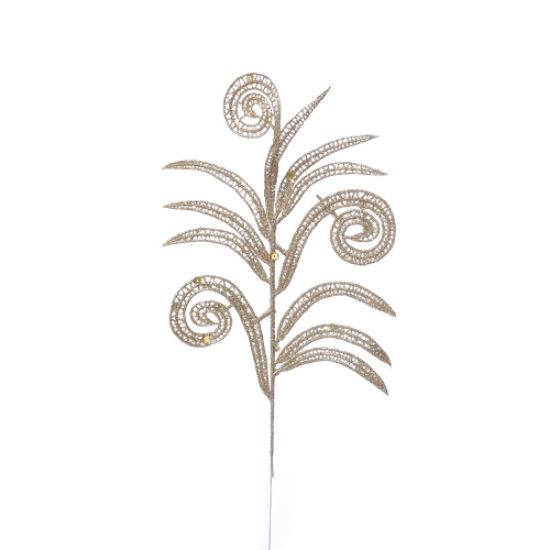 36cm GLITTERED PEACOCK LEAF SPRAY GOLD X3