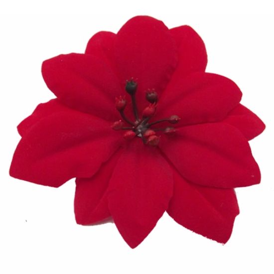 RED 9.5cm VELVET POINSETTIA SINGLE LOOSE HEAD X 12pcs