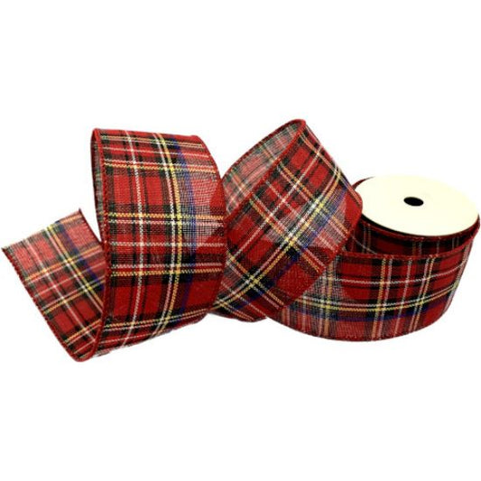 RED BURLAP TARTAN WIRED EDGE RIBBON 63mm X 10yds