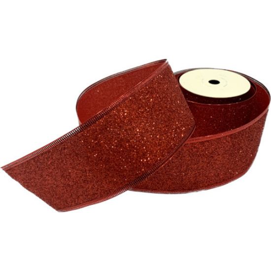 Red Glitter Wired Edge Ribbon 63mm