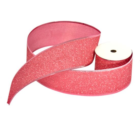 PINK GLITTER WIRED EDGE RIBBON 63MM