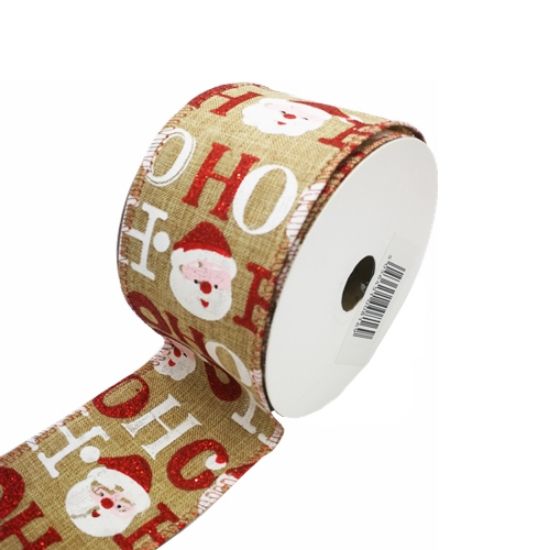 SANTA HO HO HO WIRED EDGE RIBBON 63MM