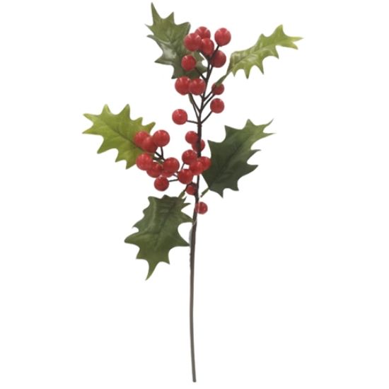 42cm RED BERRY SPRAY WITH LEAVES