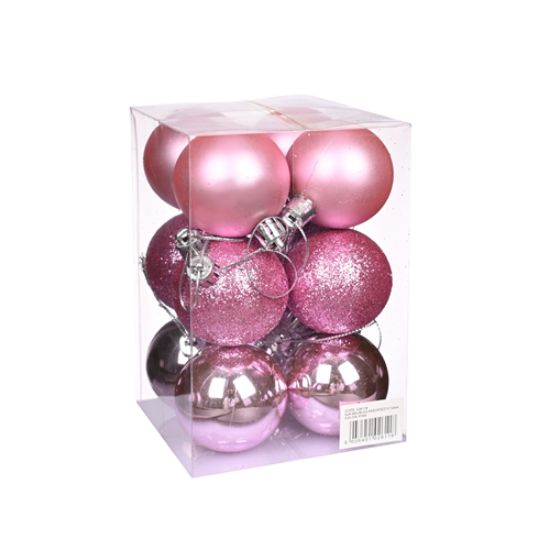 PINK CHRISTMAS BAUBLES 5cm X 12pcs