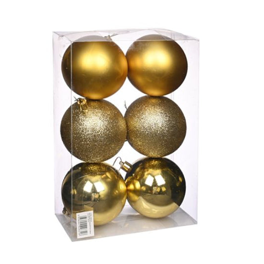 8cm CHRISTMAS BAUBLES ASSORTED GOLD X 6pcs