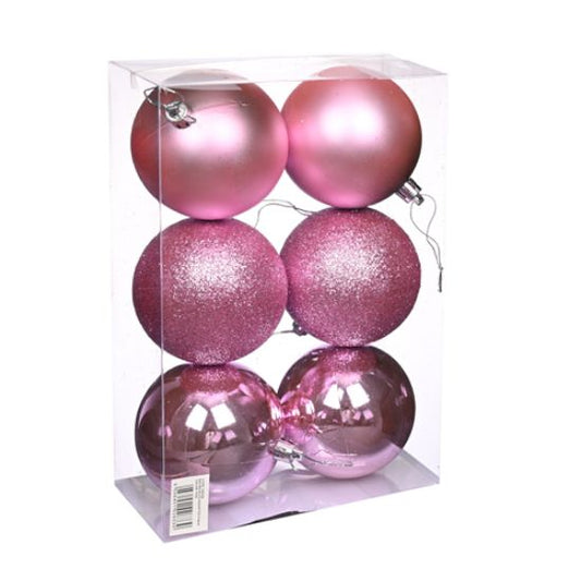 8cm CHRISTMAS BAUBLES ASSORTED PINK X 6pcs