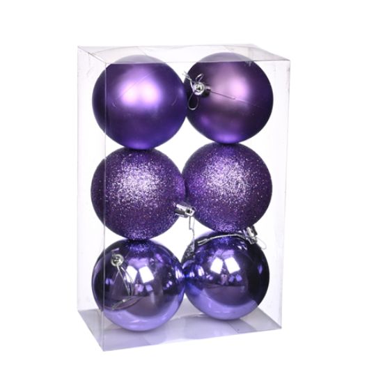 8cm CHRISTMAS BAUBLES ASSORTED LILAC X 6pcs