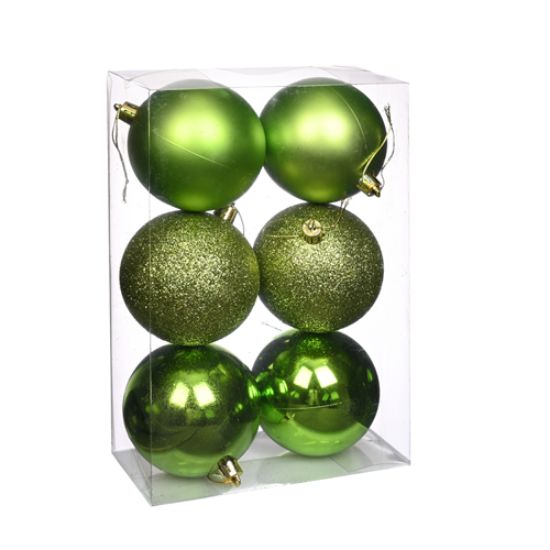 OLIVE GREEN CHRISTMAS BAUBLES ASSORTED 8cm