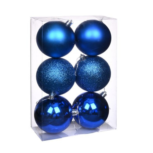 8cm CHRISTMAS BAUBLES ASSORTED ROYAL BLUE X 6pcs