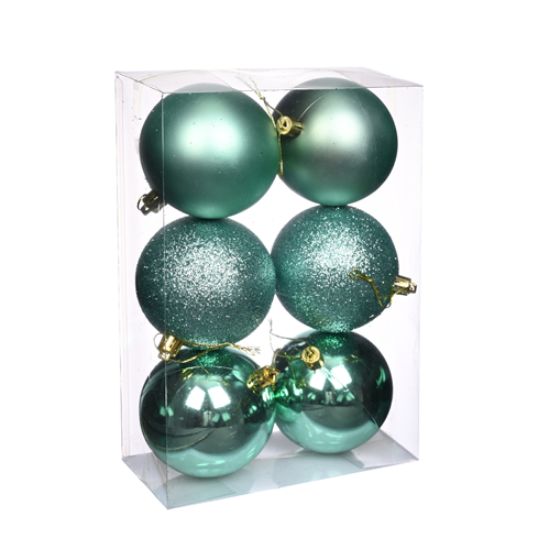 8cm CHRISTMAS BAUBLES ASSORTED MINT GREEN X 6pcs