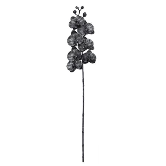 GREY/BLACK GLOSSY PHALAENOPSIS ORCHID SPRAY WITH GLITTER 75cm