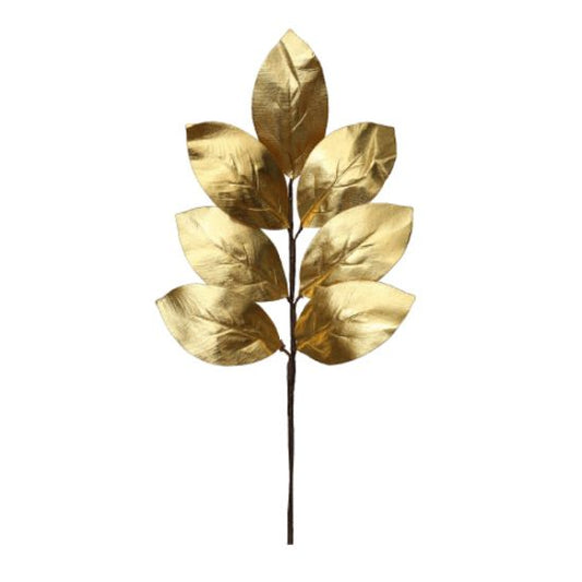 55cm GLOSSY GOLD MAGNOLIA LEAF SPRAY