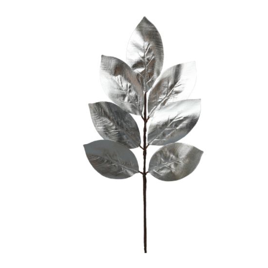 55cm GLOSSY SILVER MAGNOLIA LEAF SPRAY