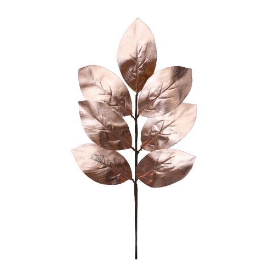 55cm GLOSSY ROSE GOLD MAGNOLIA LEAF SPRAY