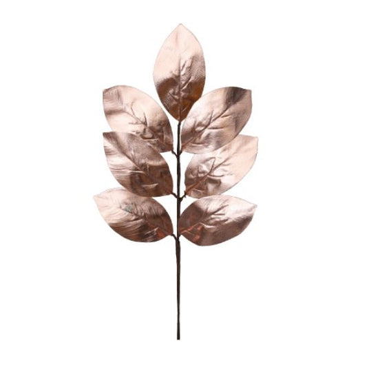 55cm GLOSSY ROSE GOLD MAGNOLIA LEAF SPRAY