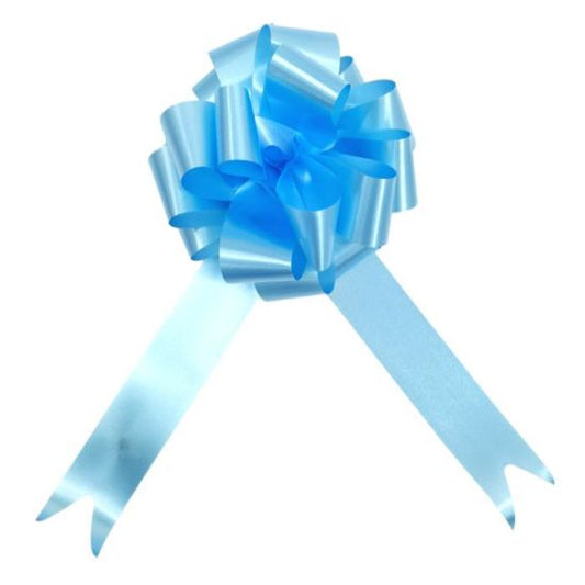 30mm BABY BLUE POLY RIBBON PULL BOWS X 30pcs