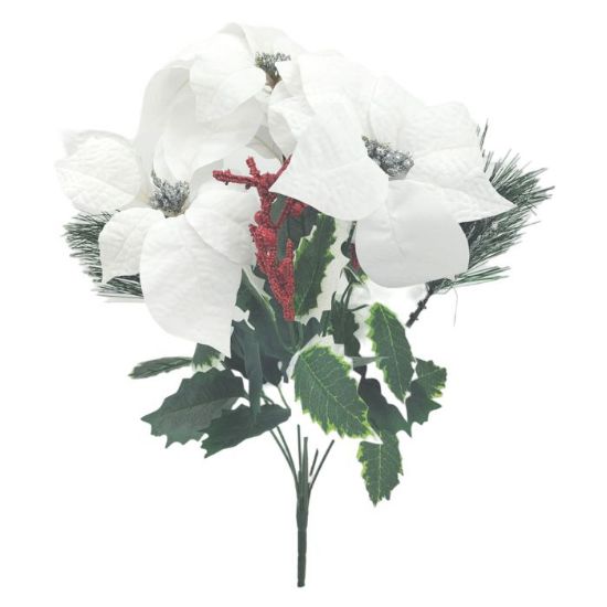 MIXED WHITE/RED POINSETTIA &amp; BERRY BUSH 43cm