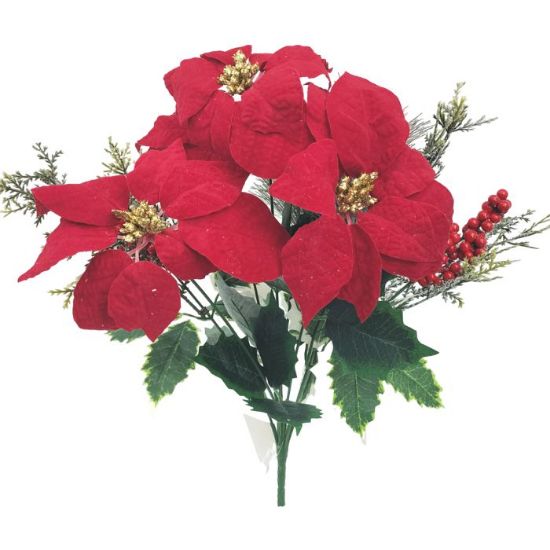 MIXED RED POINSETTIA &amp; BERRY BUSH 43cm