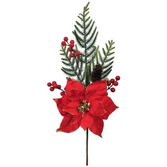 45cm RED POINSETTIA AND BERRY PICK