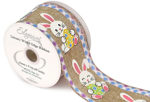 Natural Easter Bunny Eleganza Wired Edge Ribbon 63mm x 9.1m