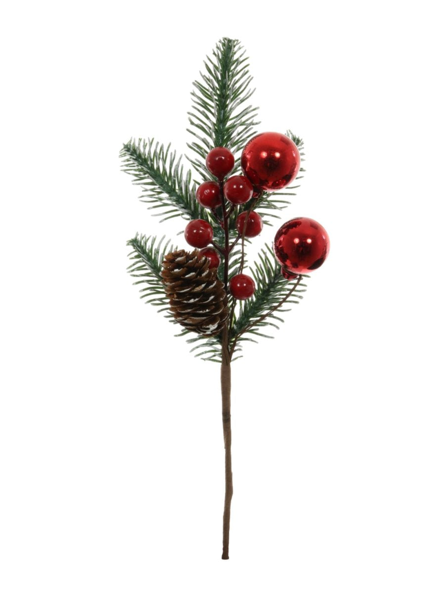 Red Bauble Pine Pick