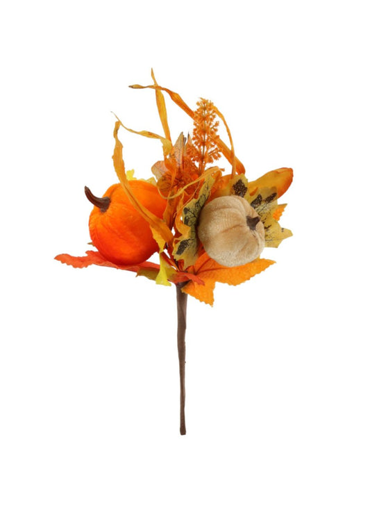 Autumn Luxury 3 Velvet Pumpkin & Foliage Pick