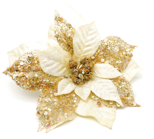 large clip on poinsettia in classic gold