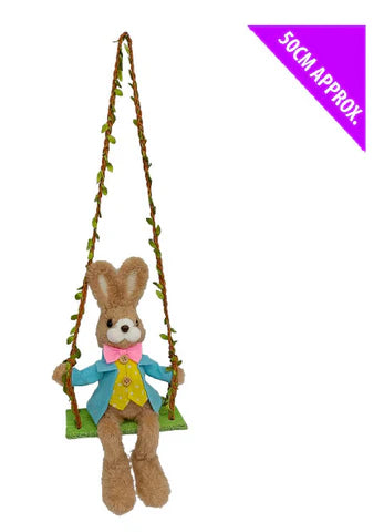 Boy Bunny on Swing Decoration 50cm