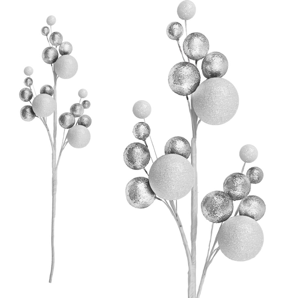 SILVER/WHITE 48CM BAUBLE STEM