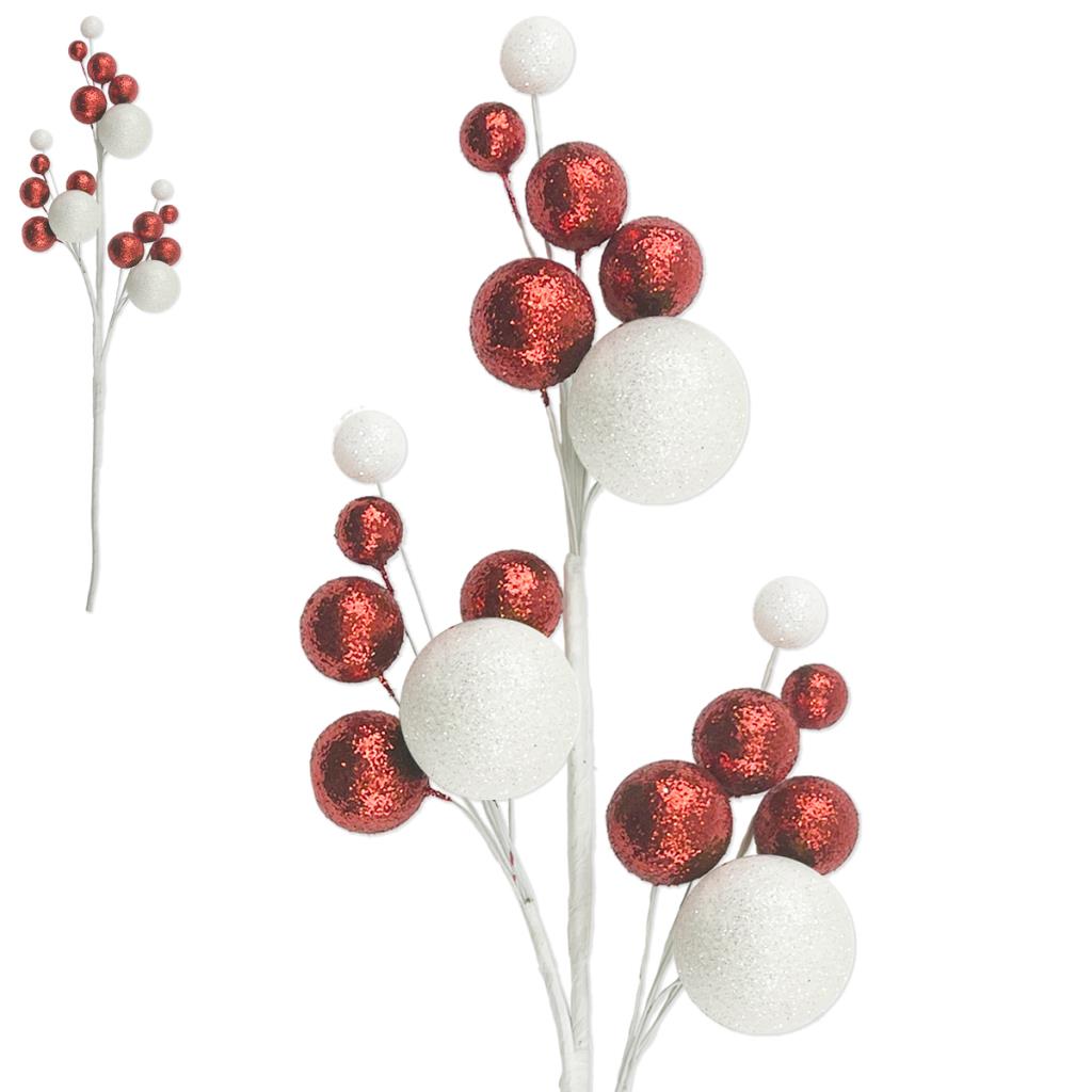 RED/ WHITE 48CM BAUBLE STEM