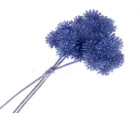 Blue Glittered Echinops Bundle x 3 stems 26cm