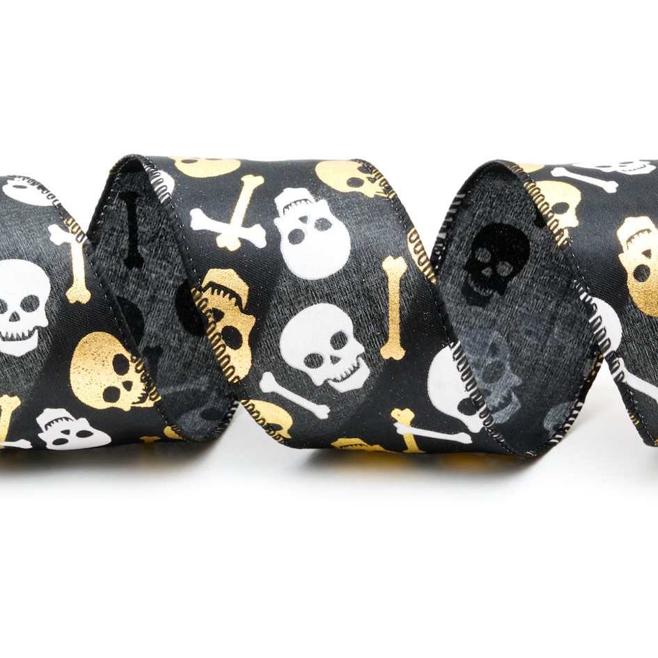 Wired Skull &amp; Bones Ribbon 63mm x 10y