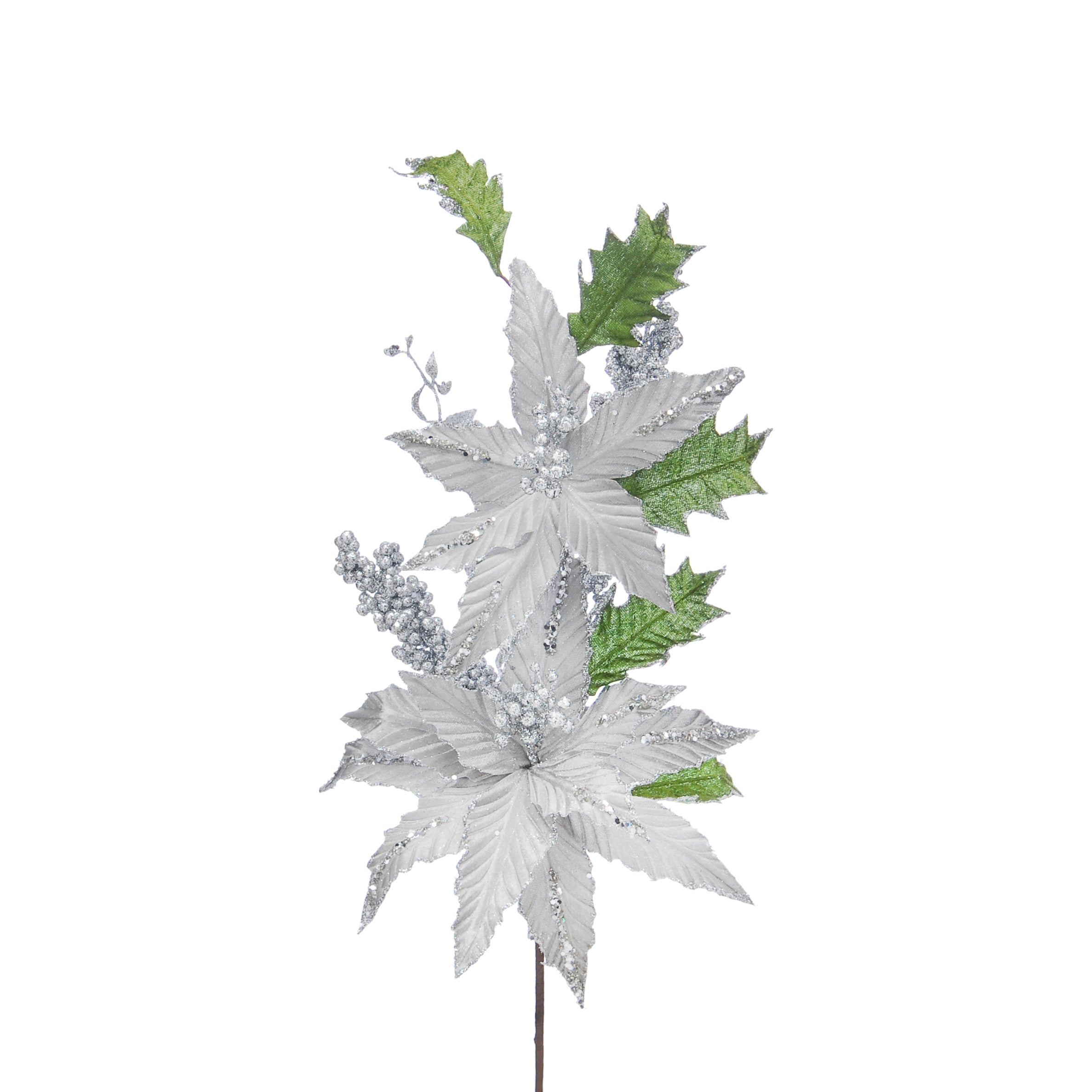 74cm silver double head poinsettia spray