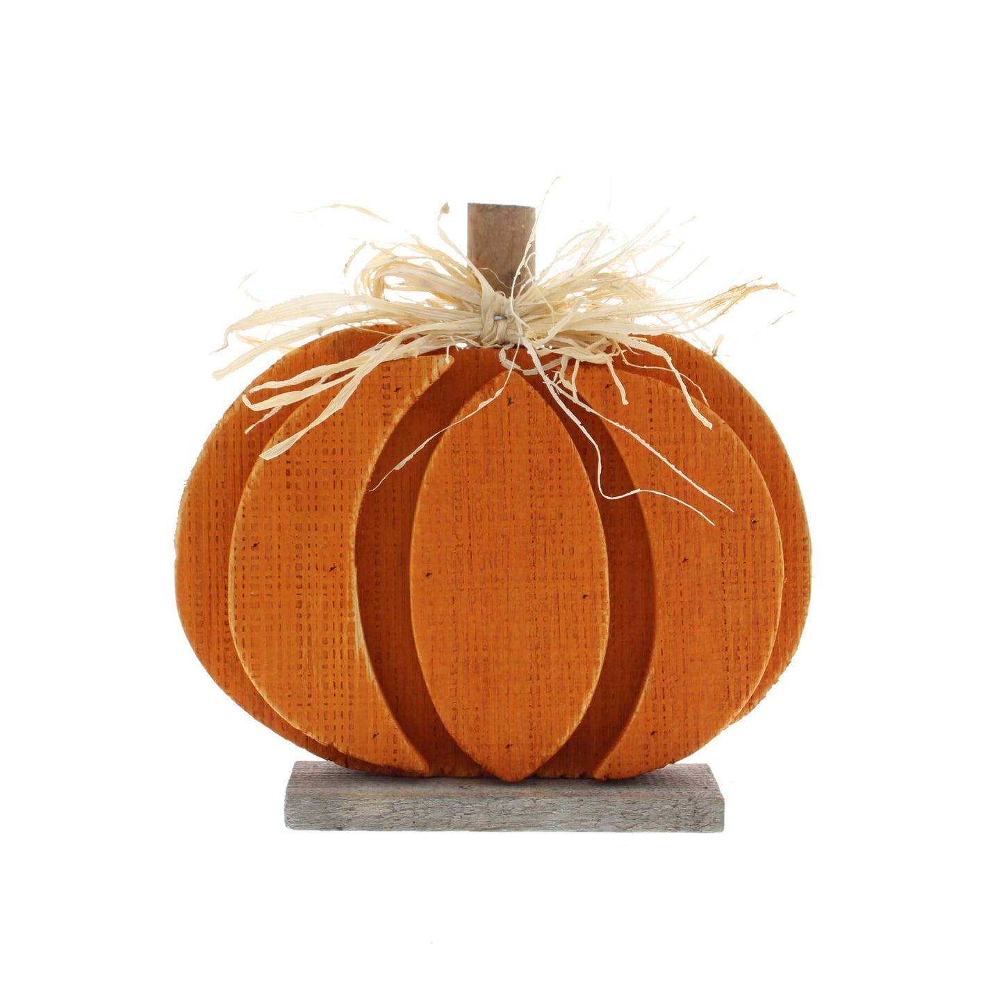 18cm wooden orange pumpkin - straw bow