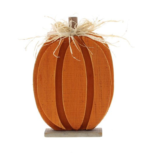 24cm wooden orange pumpkin - straw bow