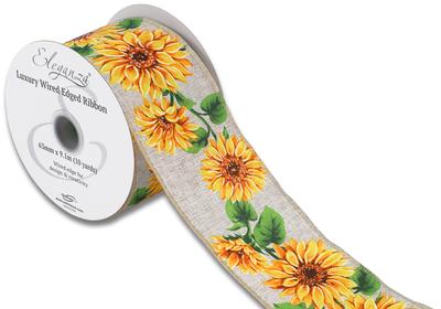 Natural Sunflower Wired Edge Ribbon 63mm x 9.1m