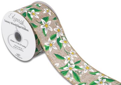 Natural Floral Wired Edge Ribbon 63mm x 9.1m