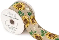 Eleganza Wired Edge Ribbon Bee and Sunflower Natural 63mm x 9.1m